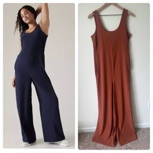 NWOT Athleta Passenger Wide Leg Jumpsuit in Terracotta Rust Orange Size Small
